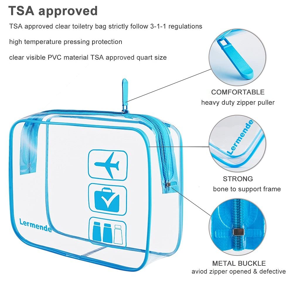 Lermende 2pcs Clear Toiletry Bag TSA Approved Travel Bag,Carry On for Travel,Airport Airline Accessories Compliant Bag,Quart Sized Makeup Cosmetic bag Women Men (Black, 2 Pack)