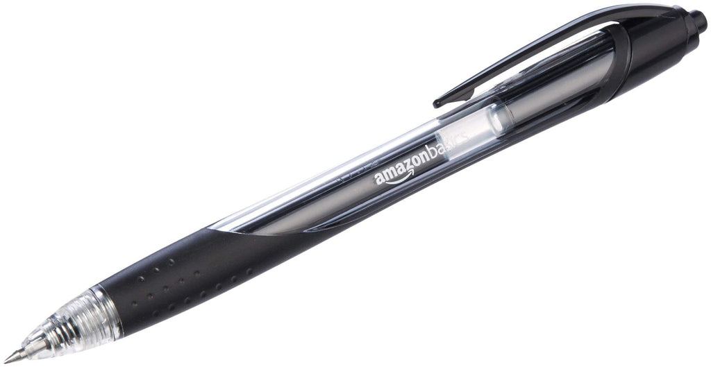 Amazon Basics Retractable Gel Ink Pens for Note-Taking and Office Writing, Fine Point 0.7mm, Smooth Writing, Black, 12-Pack