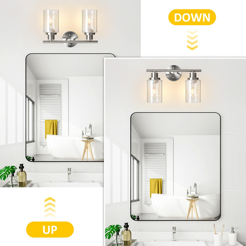 Unicozin 2 Pack Modern Bathroom Light Fixtures, 3 Light Vanity Lights, Black Wall Lamp with Clear Glass for Bathroom, Mirror, Living Room, Bedroom, Hallway, E26 Base