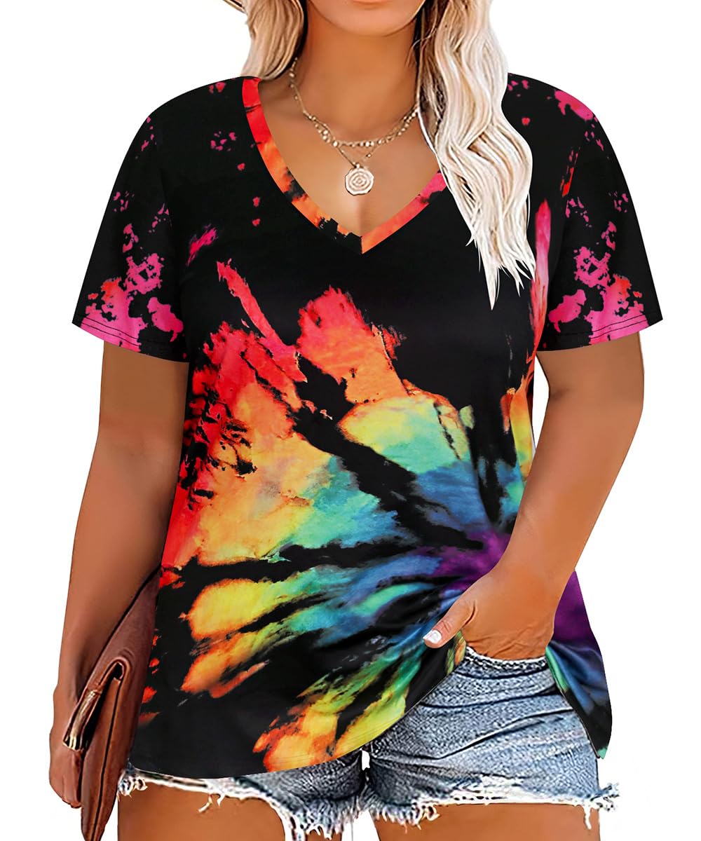 CARCOS Womens Plus Size Tops Short Sleeve Shirts V Neck Tunic Floral/Aniaml Blouses XL-5X