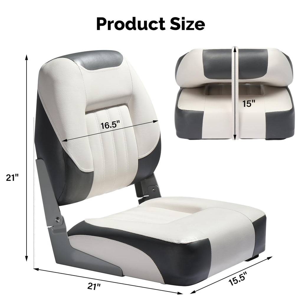 PEXMOR Boat Seats, Low/High Back, Folding, Waterproof, Captain Seat, 2 Packs (High Back-Blue & White)
