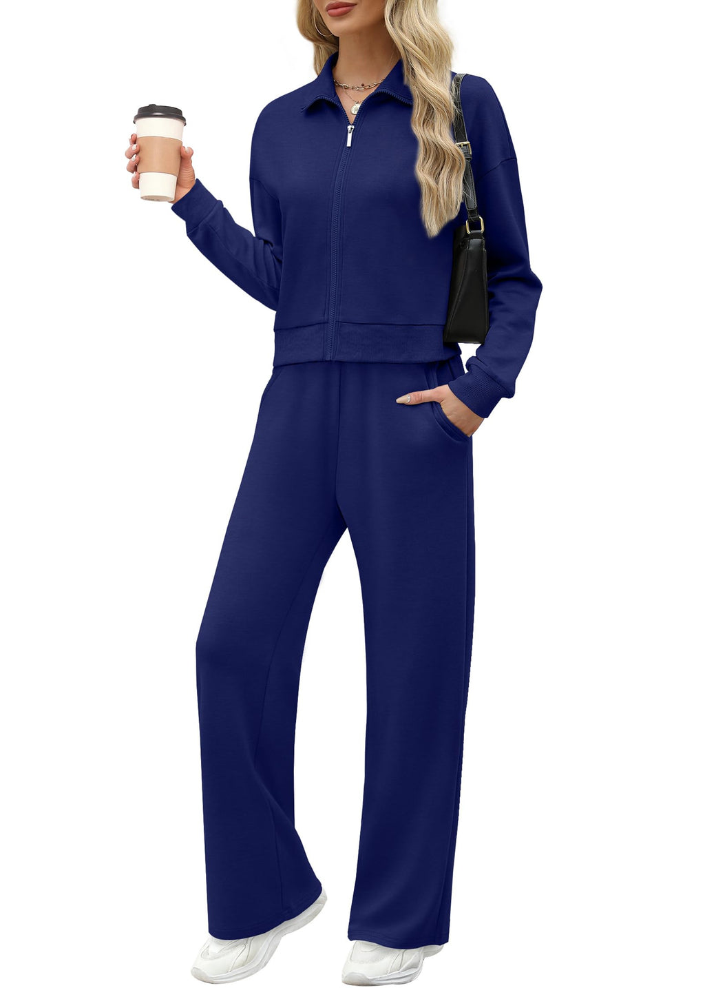 XIEERDUO Lounge Sets for Women 2025 Sweatsuit 2 Piece Outfits Sweatshirt Wide Leg Sweatpant Tracksuit Matching Set