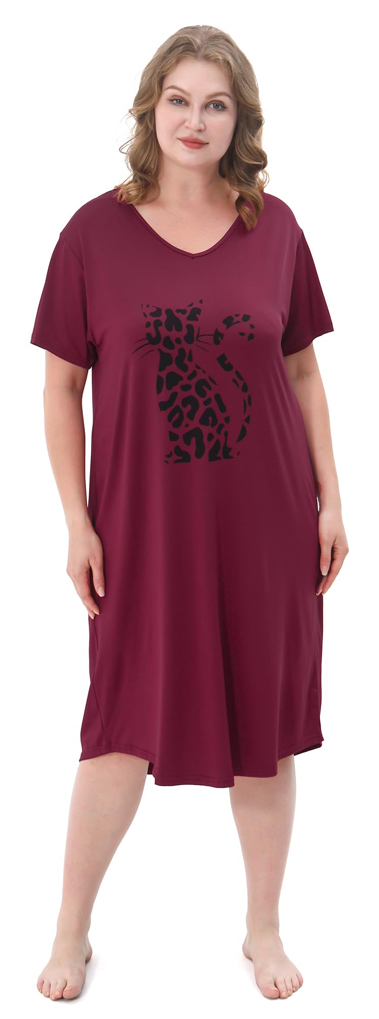 3 Pack Plus Size Women's Nightgown Soft Print Nightshirts for Women Short Sleeve Sleepwear