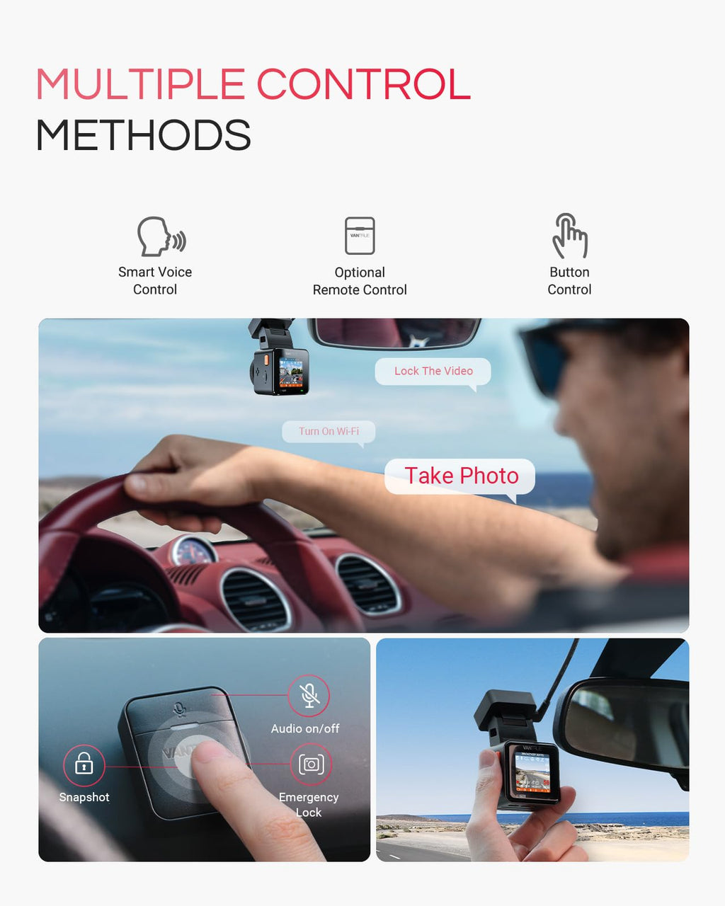 Vantrue E1 Pro 4K Mini Dash Cam Front - STARVIS 2 Night Vision with PlatePix™, HDR Car Camera, Built-in 5.8G WiFi GPS, Voice Control, 24/7 Buffered Parking Mode, Support 1TB Max