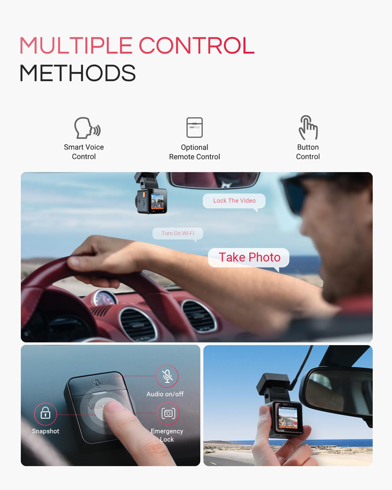 Vantrue E1 Pro 4K Mini Dash Cam Front - STARVIS 2 Night Vision with PlatePix™, HDR Car Camera, Built-in 5.8G WiFi GPS, Voice Control, 24/7 Buffered Parking Mode, Support 1TB Max