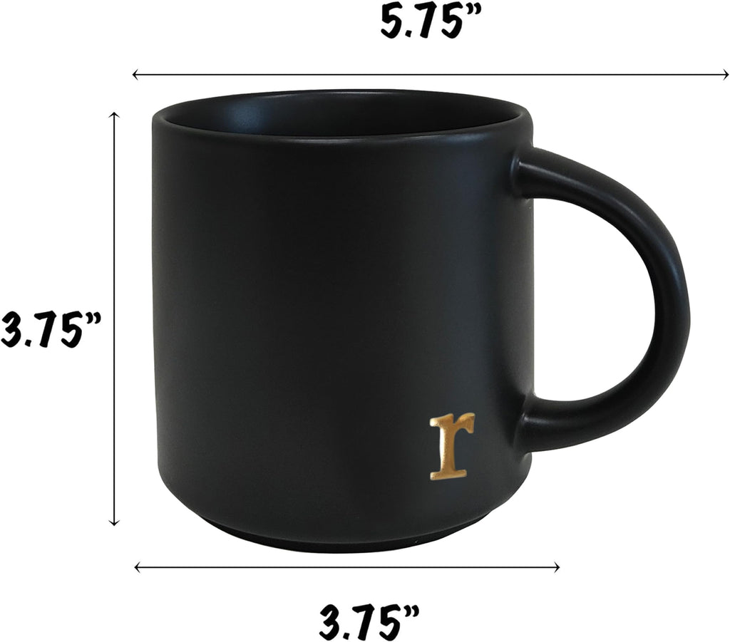 COLLECTIVE HOME - Black Monogram Ceramic Mugs, 15 oz Golden Initial Coffee Cups, Elegant Alphabet Tea Mugs, Personalized Halloween Mug with Gift Box, Perfect for Office and Home Décor (a)