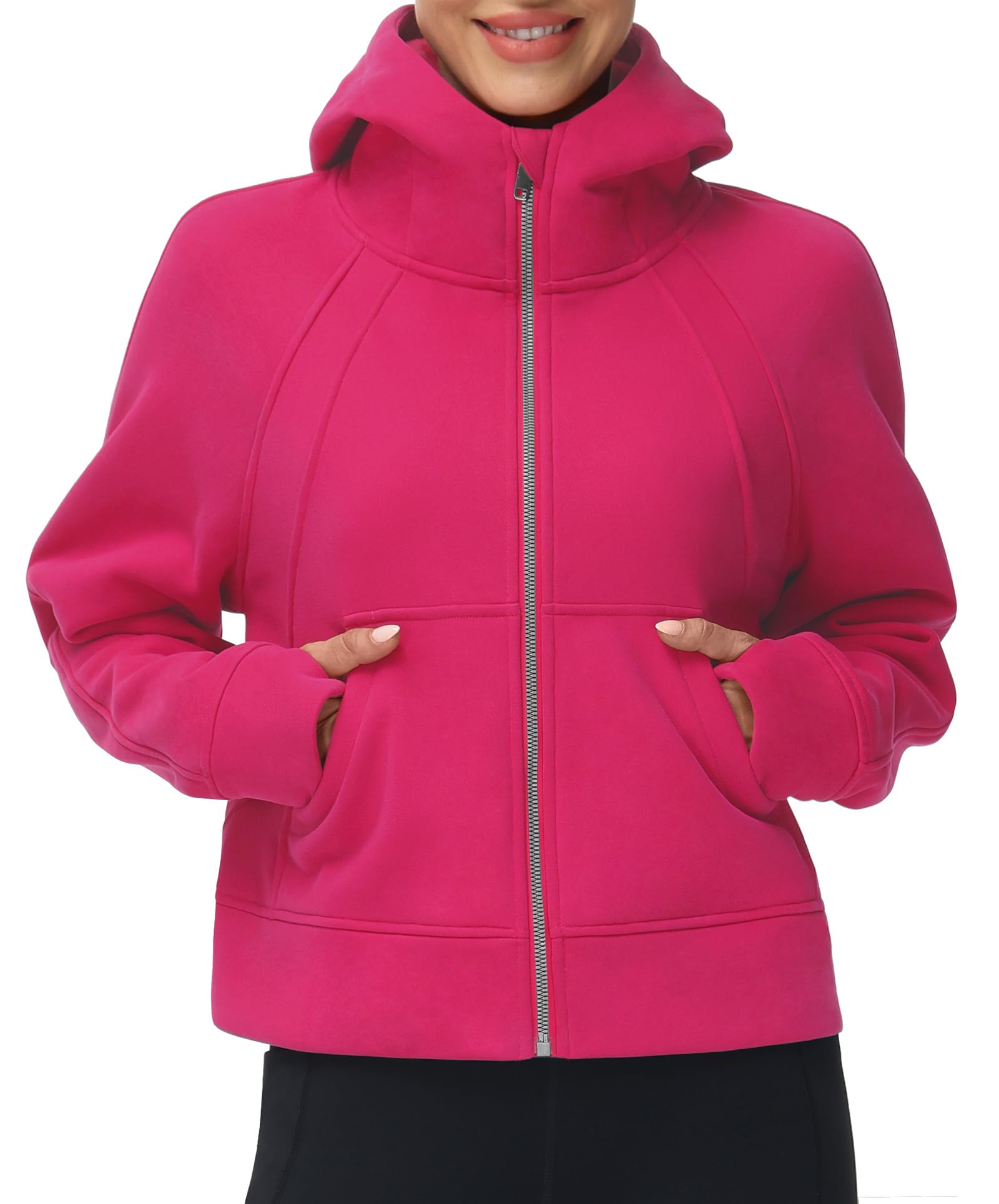 THE GYM PEOPLE Women's Full-Zip Up Hoodies Jacket Fleece Workout Crop Tops Sweatshirts with Pockets Thumb Hole