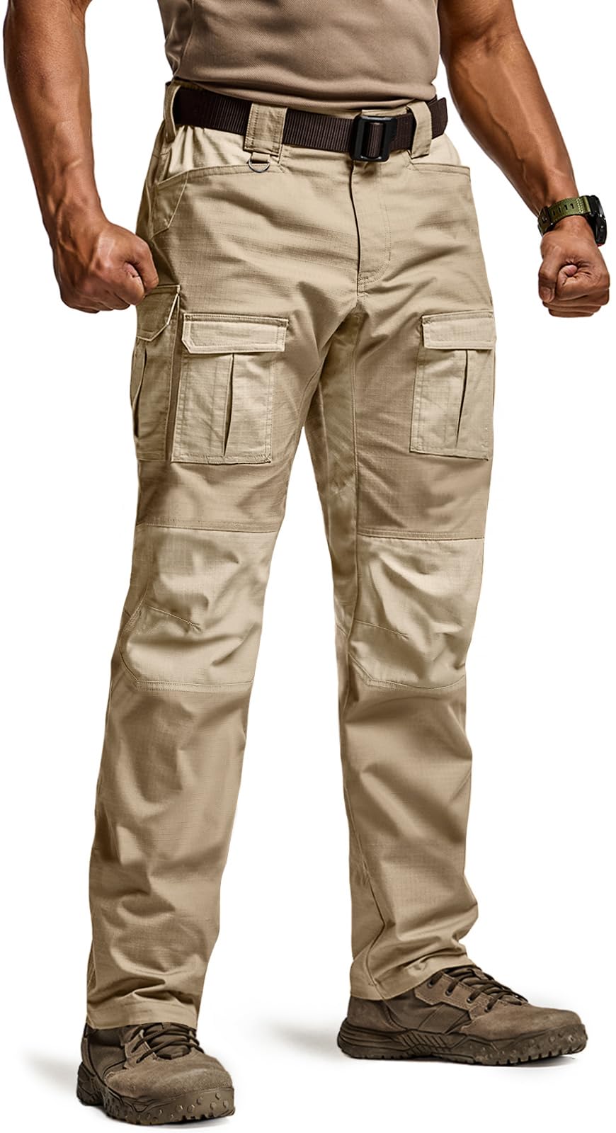 CQR Men's Flex Ripstop Tactical Pants, Water Resistant Stretch Cargo Pants, Lightweight EDC Hiking Work Pants