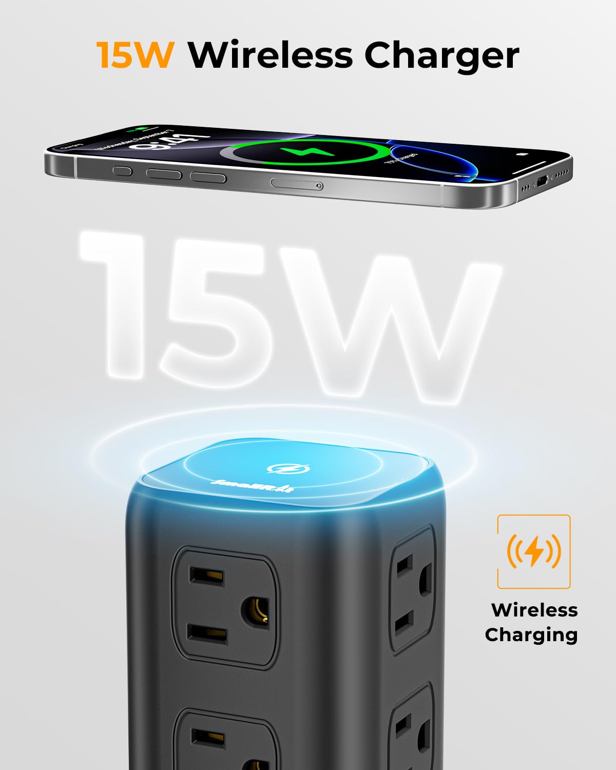 Tower Surge Protector Power Strip with 12 Outlets 4 USB (1 USB C), 6.5Feet Extension Cord with Multiple Outlets, Charging Station, Power Strip Tower, Office Desk Supplies