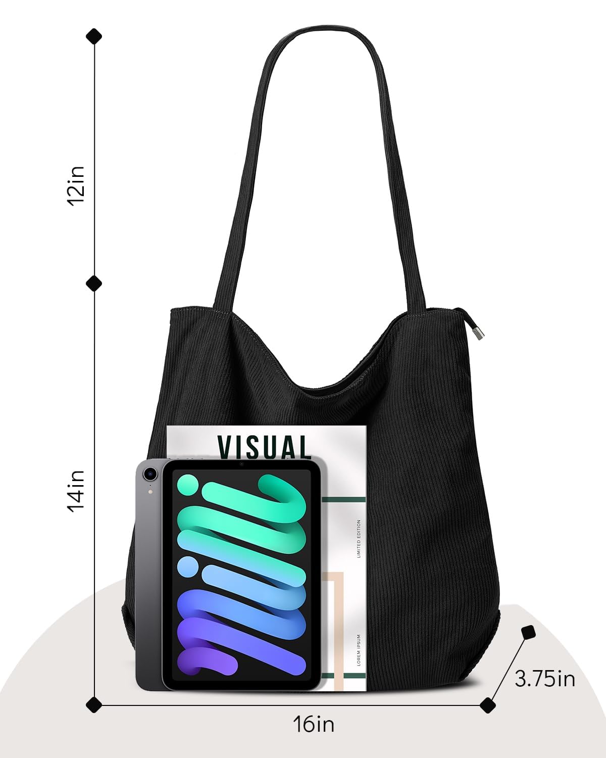 Iioscre Corduroy Tote Bag for Women,Hobo HandBags with Zipper,Large Capacity Casual Shoulder Handbags with Inner Pockets