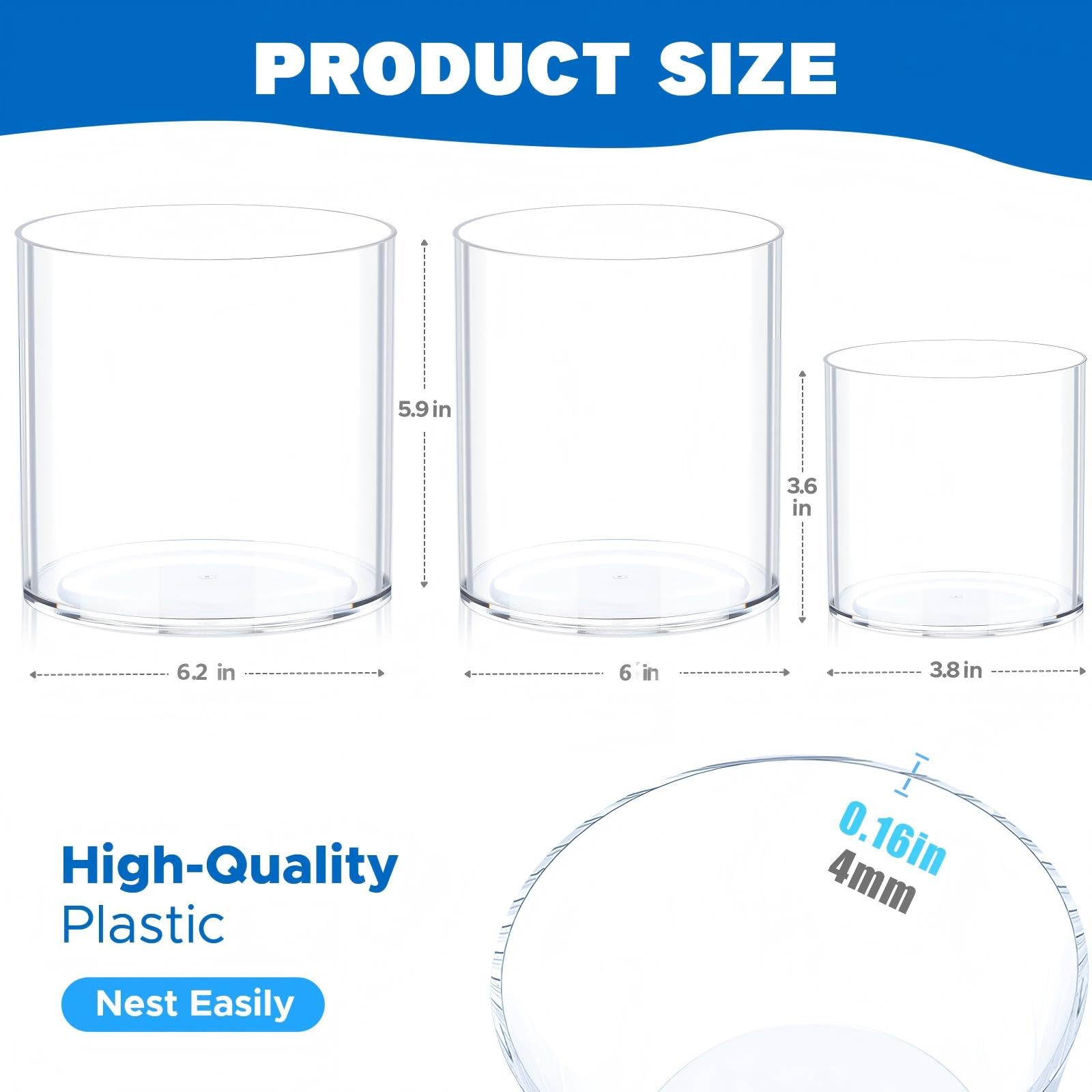 Flower Clear Vase Centerpiece for Home, Wedding Party, Plastic Clear Cylinder Wide for Flowers, Decorative Wide Mouth Vase for Decor (6'' W*8'' H)