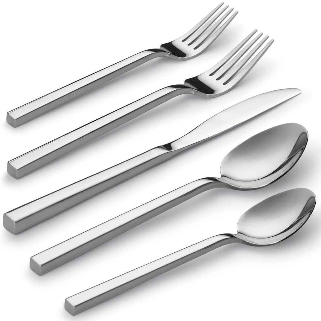Alata Cube Black 20-Piece Forged Silverware Set Stainless Steel Flatware Set,Service for 4,Matte Satin Polished Cutlery Set,Dishwasher Safe
