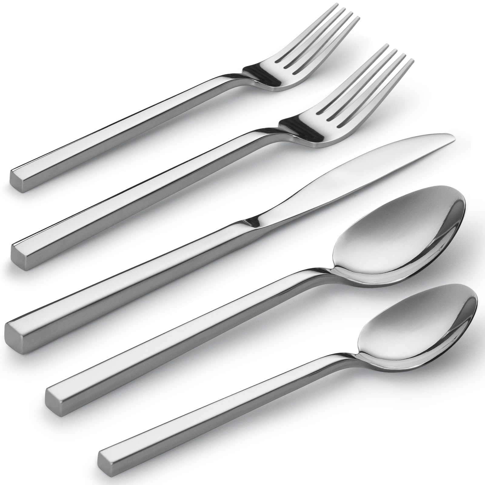 Alata Cube Black 20-Piece Forged Silverware Set Stainless Steel Flatware Set,Service for 4,Matte Satin Polished Cutlery Set,Dishwasher Safe