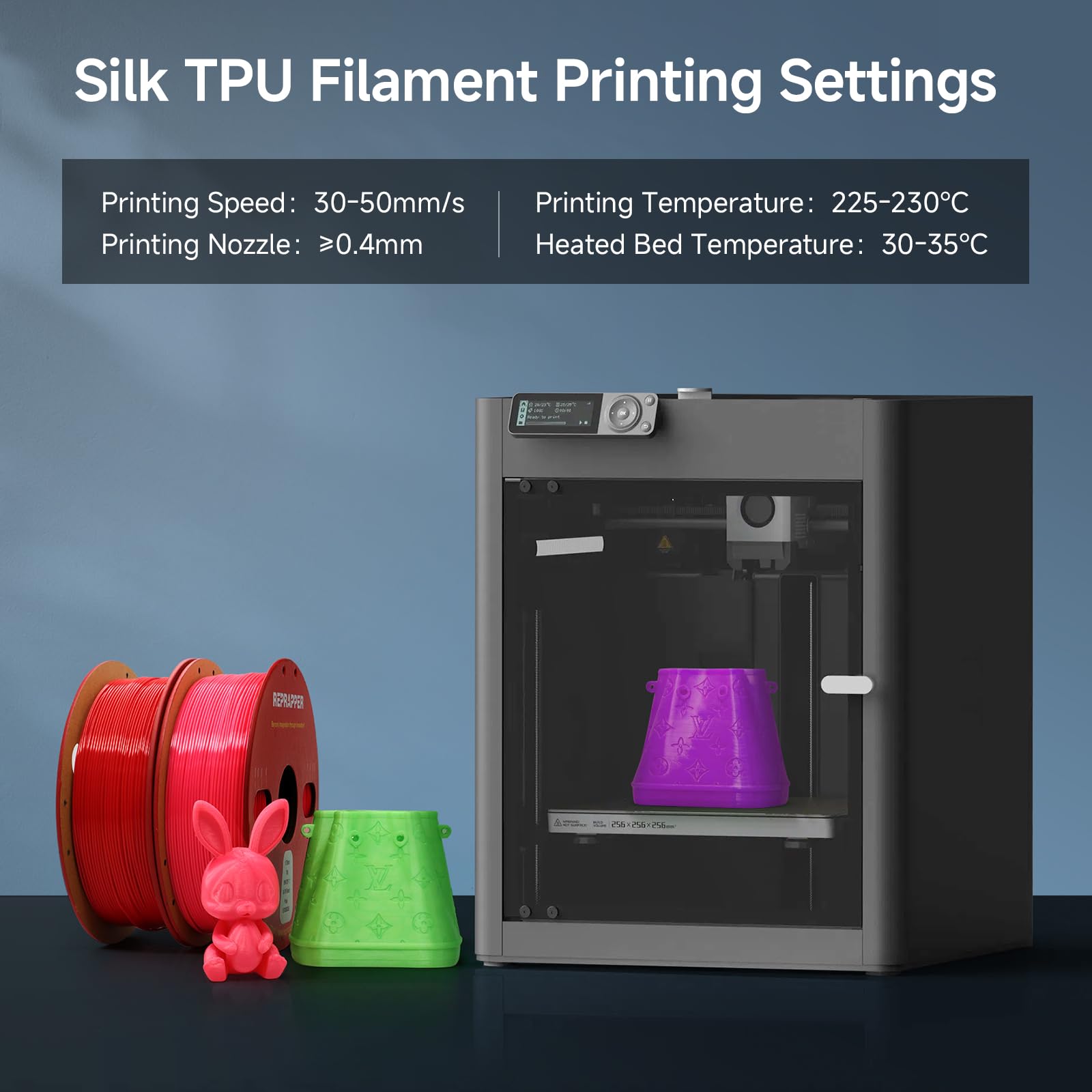 RepRapper PLA Filament, Multicolor Glitter Sample Pack, Shiny Galaxy Silk PLA1.75MM for 3D Printer, Glow in The Dark Sparkle Laser Series 3D Printer Filament, 250g*4