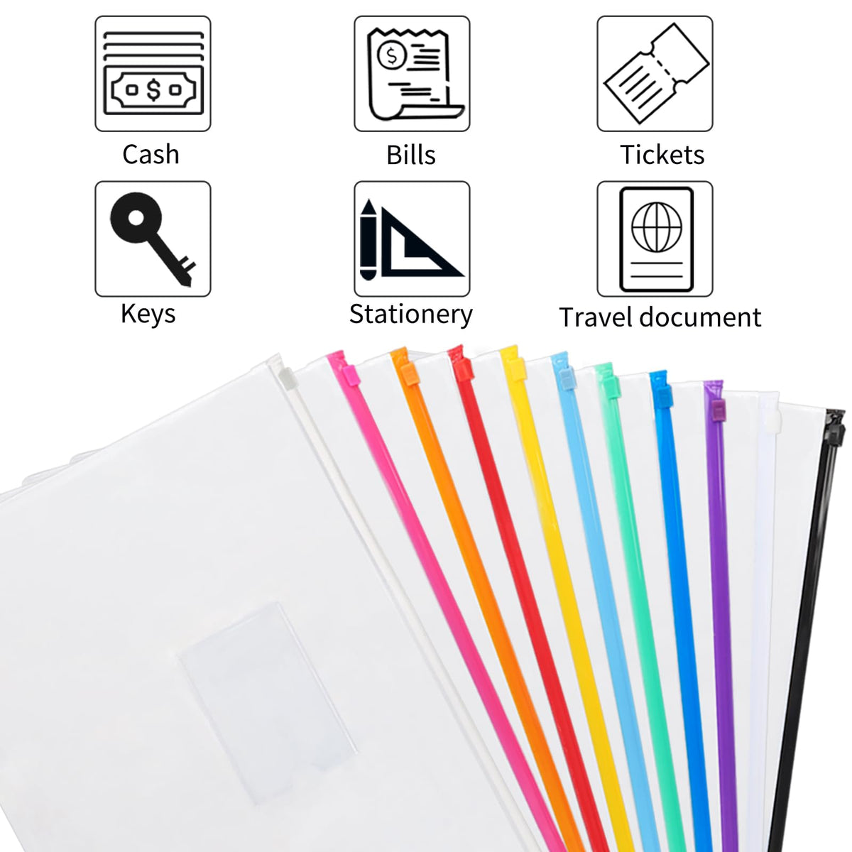 EOOUT 24pcs Plastic Envelopes Poly Zip Envelopes Files Zipper Folders, A4 Size, Letter Size, 10 Colors, for School Office Travel Storage Supplies