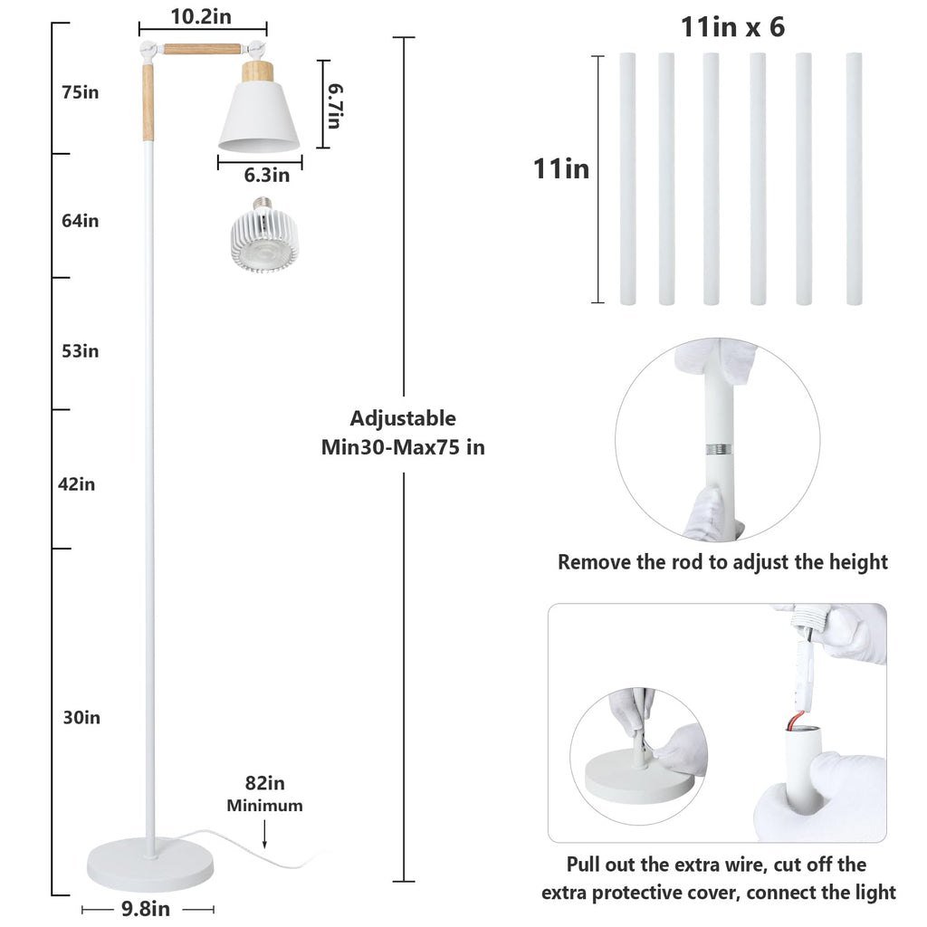HMVPL Grow Lights for Indoor Plants Full Spectrum, Plant Lights for Indoor Growing with 20W COB Grow Light Blub, 4/8/12H Timer, Standing Tall Grow Lamp for Middle Large Plants(75'', Height Adjustable)