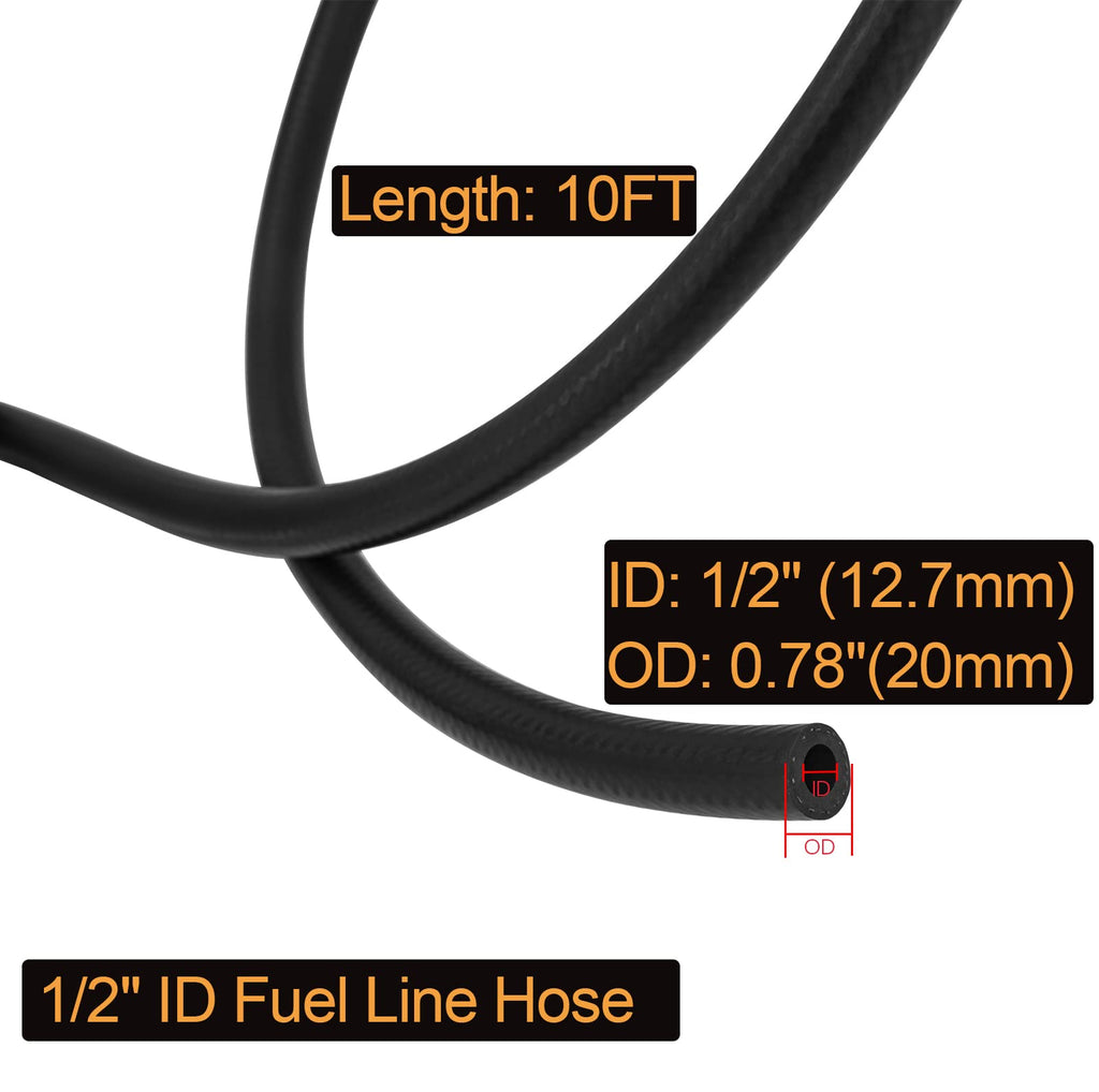 1/2" ID Fuel Line Hose SAE 30R7, 150 psi 10' Length Fuel Hose