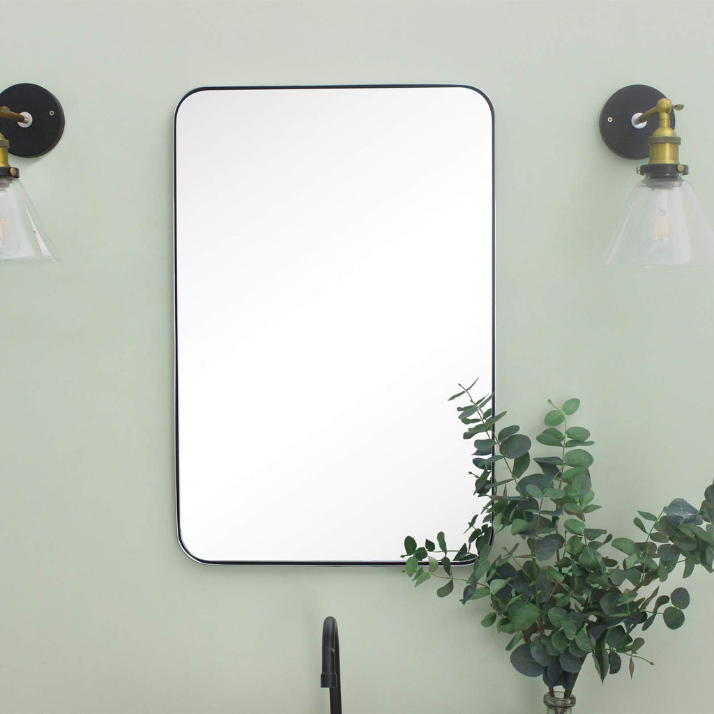 GRACTO 20x30 inch Brushed Nickel Stainless Steel Metal Framed Bathroom Mirror for Wall Mounted Rounded Rectangular Bathroom Vanity Mirror