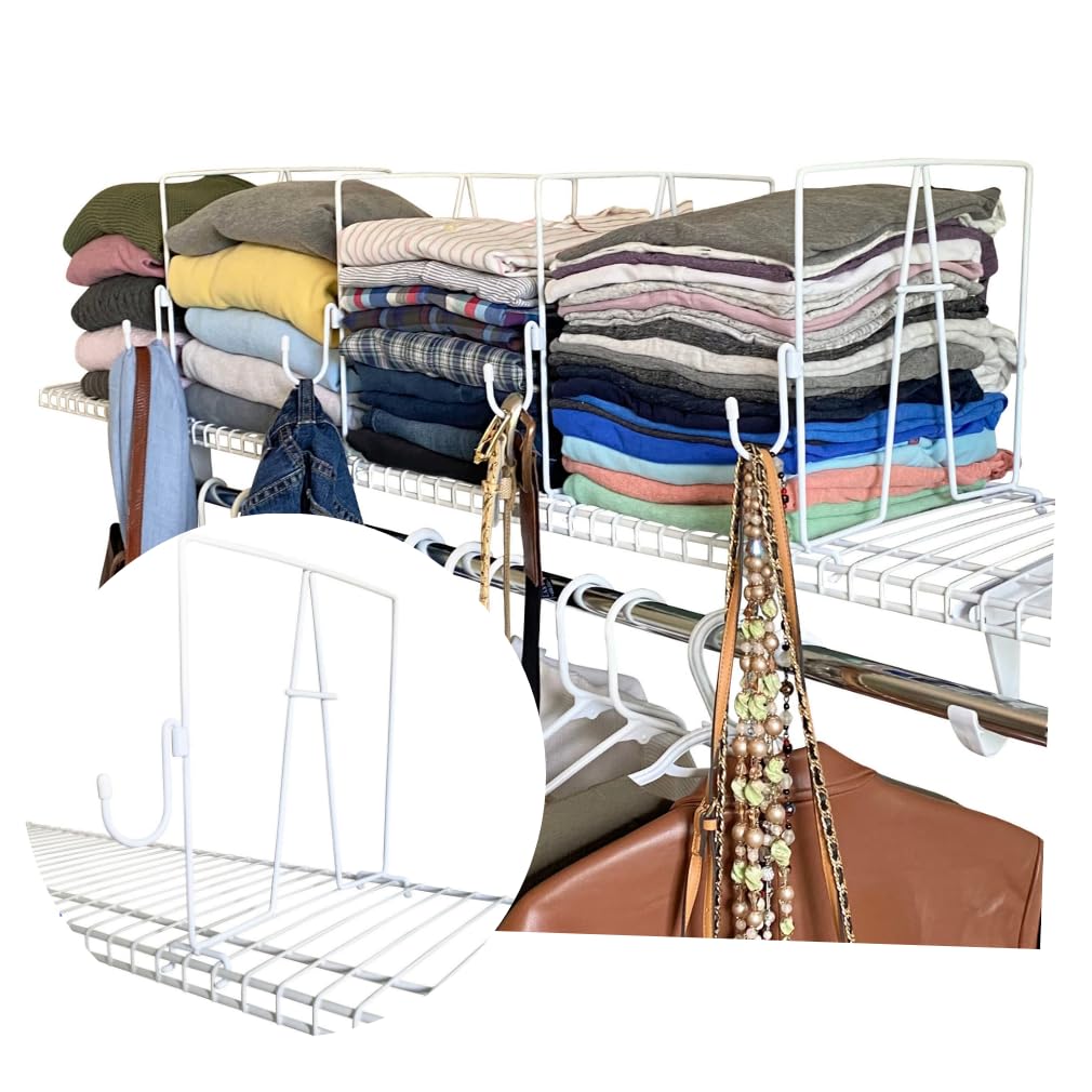 Evelots Wire Shelf Dividers - Extra Closet Organization and Storage for Home or Office -4 Pack- New Removable Hooks - Tall Shelf Separators - Easy to Clip -No Tool- Sturdy Coated Steel - 12 Inch Tall