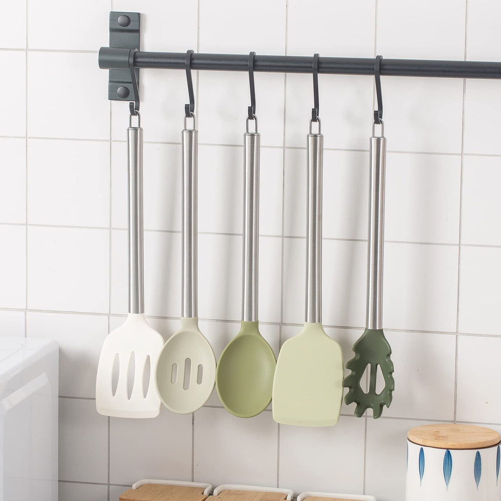 COOK WITH COLOR Silicone Cooking Utensils, Kitchen Utensil Set, Easy to Clean Silicone Kitchen Utensils, Cooking Utensils for Nonstick Cookware, Kitchen Gadgets Set with Holder, 10 Pieces