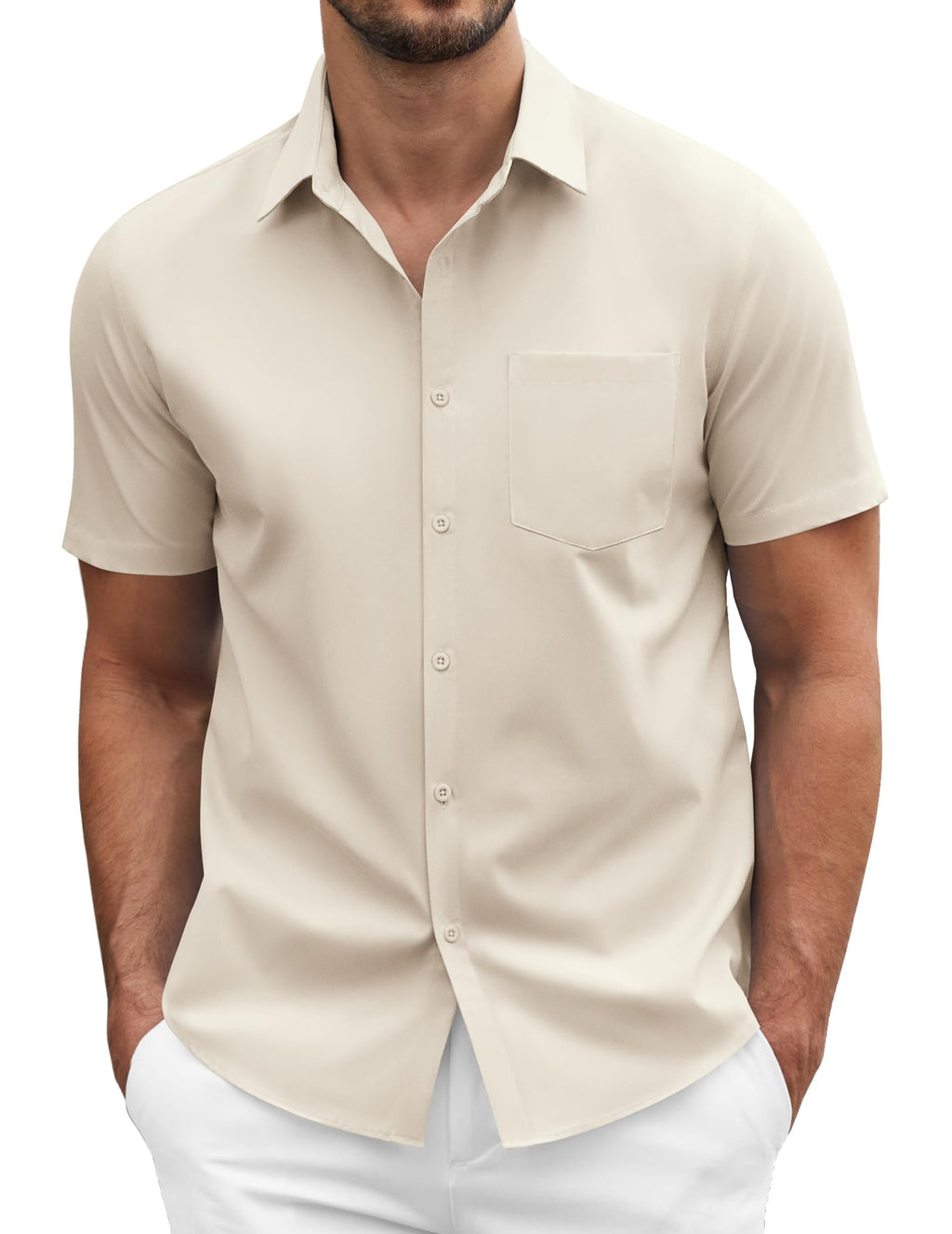 COOFANDY Men's Short Sleeve Casual Button Down Shirt Business Untucked Dress Shirts with Pocket