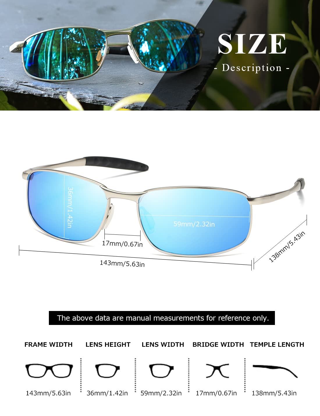 AEVOGUE Polarized Sunglasses For Men Rectangle Metal Frame Retro Sun Glasses AE0395