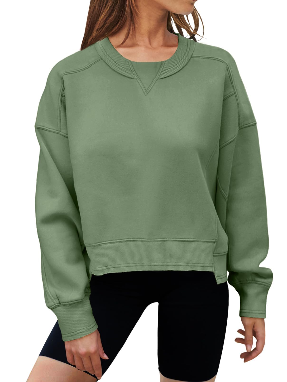 MEROKEETY Women's Oversized Cropped Sweatshirts Crewneck Trendy Workout Pullover Sweater Fall Outfits