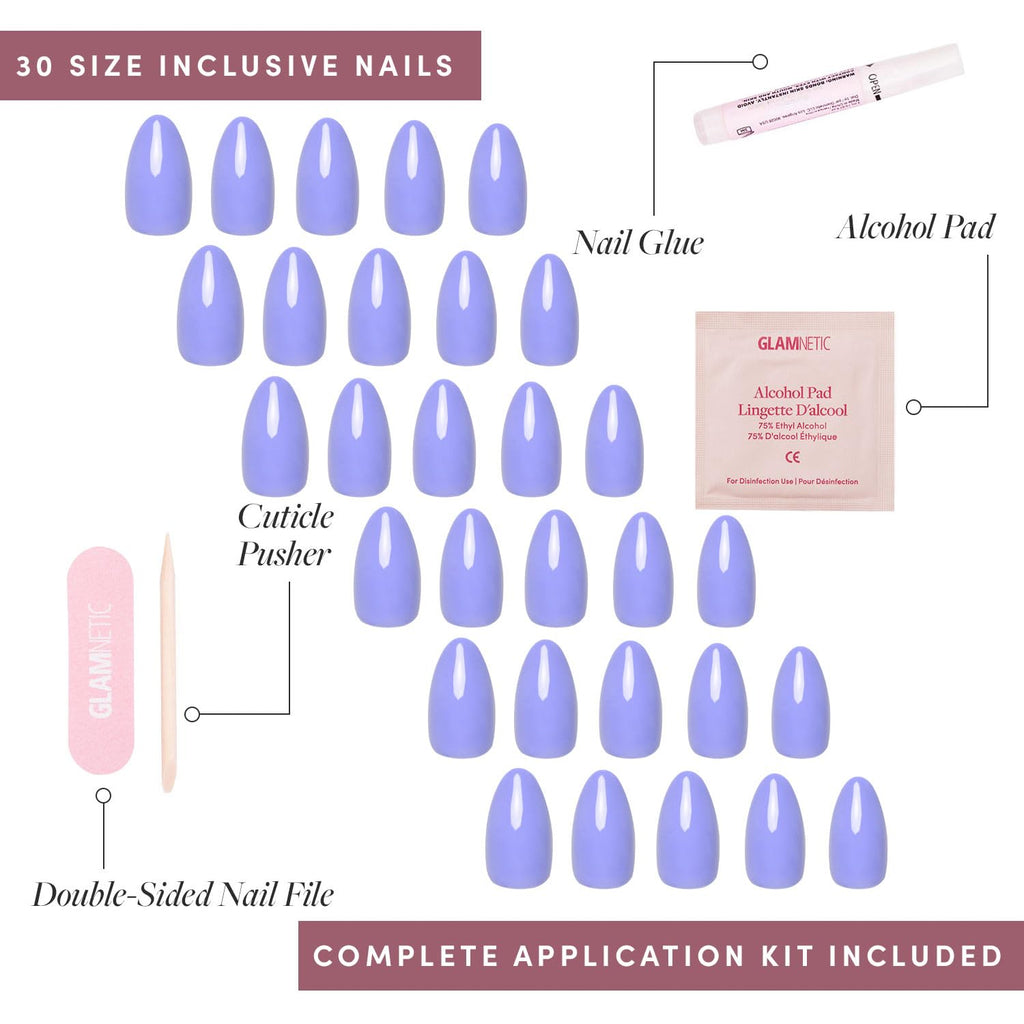 Glamnetic Press On Nails - Cashmere Blue | Opaque Soft Pale Sky Blue Short Squoval Fake Nails, Salon Quality | 15 Sizes - 30 Nail Kit