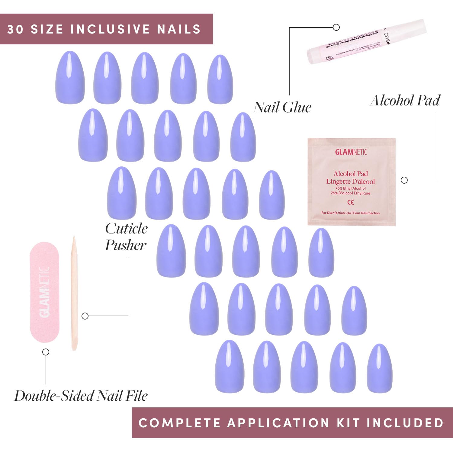 Glamnetic Press On Nails - Cashmere Blue | Opaque Soft Pale Sky Blue Short Squoval Fake Nails, Salon Quality | 15 Sizes - 30 Nail Kit