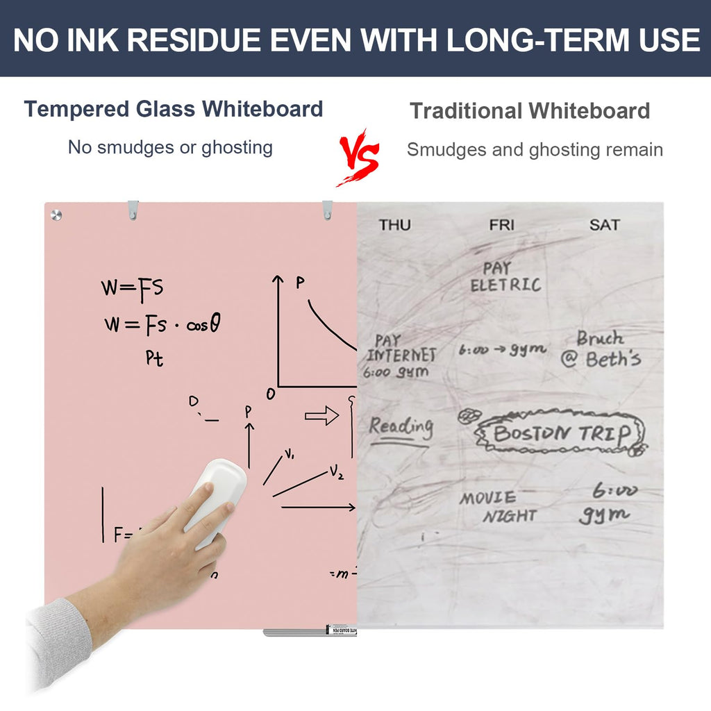 Dry Erase Board Black Magnetic Glass Whiteboard, TANKEE Modern Large Frameless Tempered Glass White Board for Wall, Office, School, Home, 36” x 24”, 3' x 2' White Board