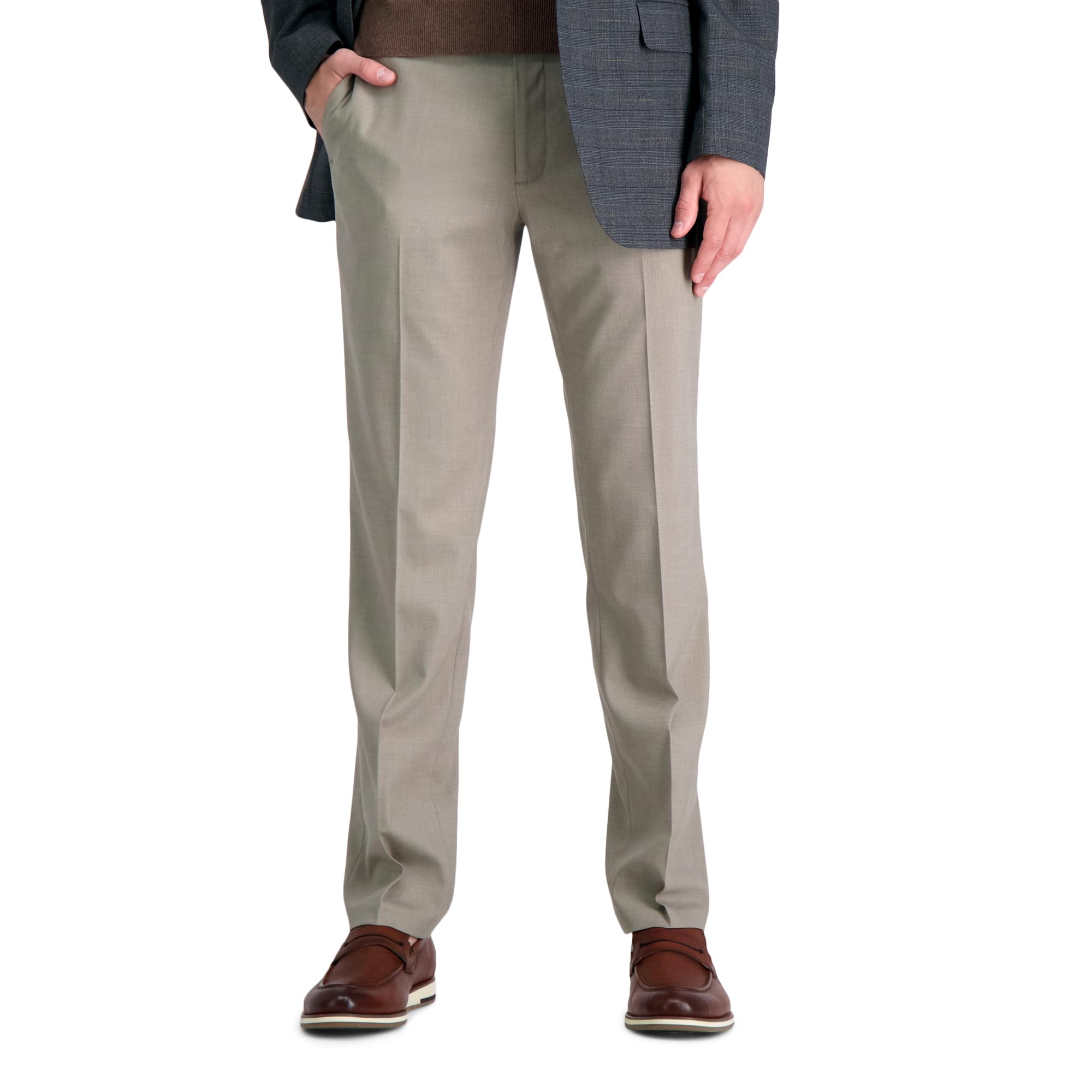 J.M. Haggar Mens 4-Way Stretch Straight Fit Flat Front Dress Pant