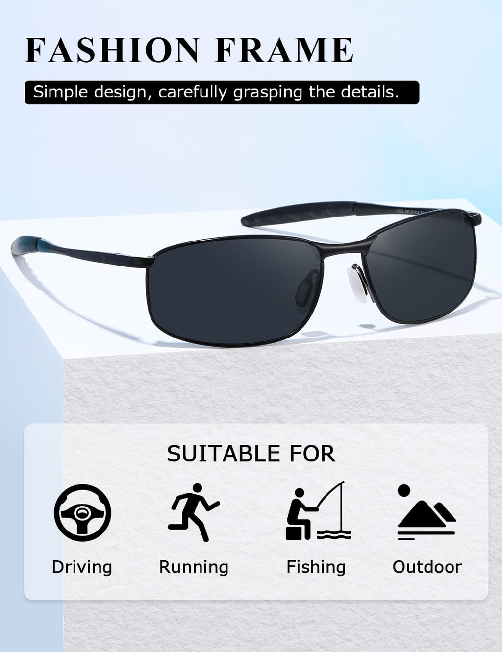 AEVOGUE Polarized Sunglasses For Men Rectangle Metal Frame Retro Sun Glasses AE0395