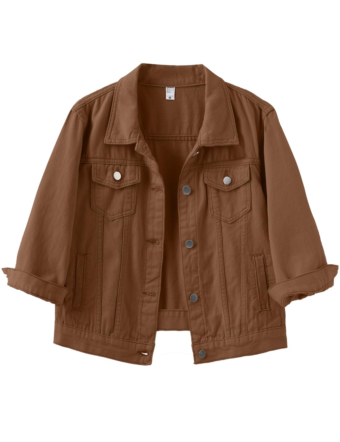 Locachy Womens 3/4 Sleeve Short Denim Jacket Lapel Button Down Cropped Trucker Jean Jackets Coats