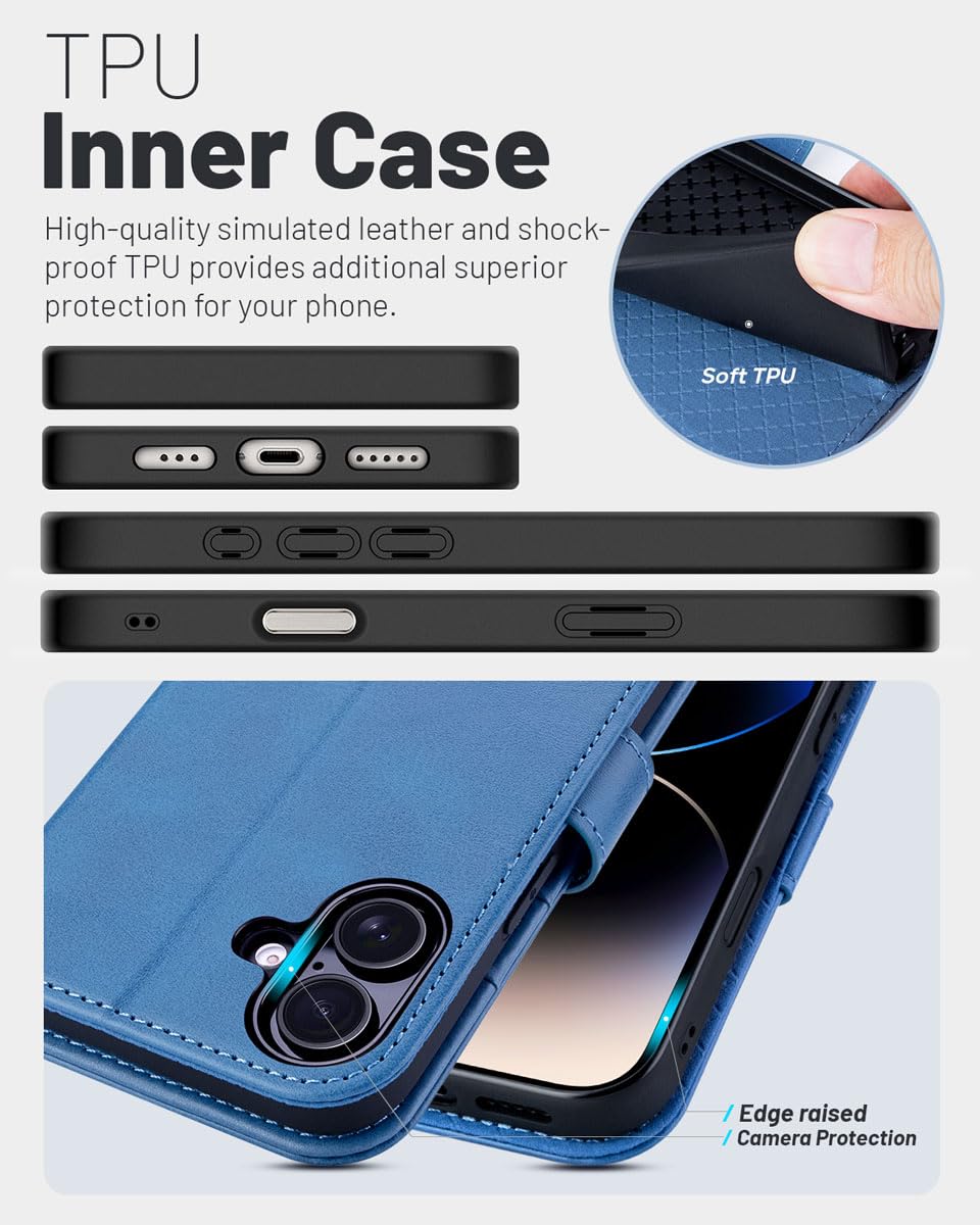 OCASE Compatible with iPhone 16 Wallet Case, PU Leather Flip Folio Case with Card Holders RFID Blocking Kickstand [Shockproof TPU Inner Shell] Phone Cover 6.1 Inch 2024, Black