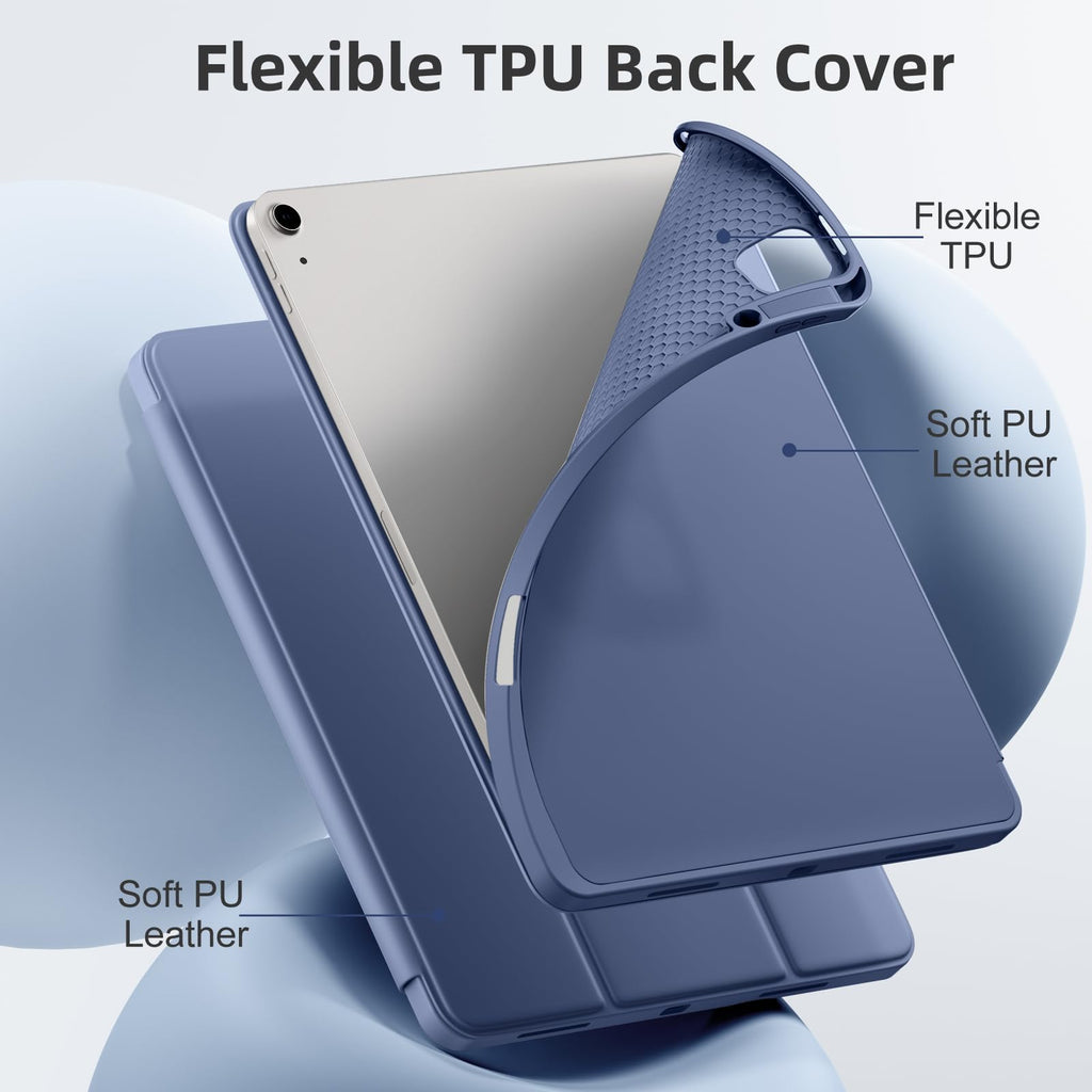 Akkerds Compatible for iPad Air 13 Inch Case (M4/M3/M2) 2026/2025/2024 with Pencil Holder, Trifold Stand Protective Cover/Soft TPU Back for iPad Air 13 Case, Supports Touch ID, Auto Wake/Sleep, Black