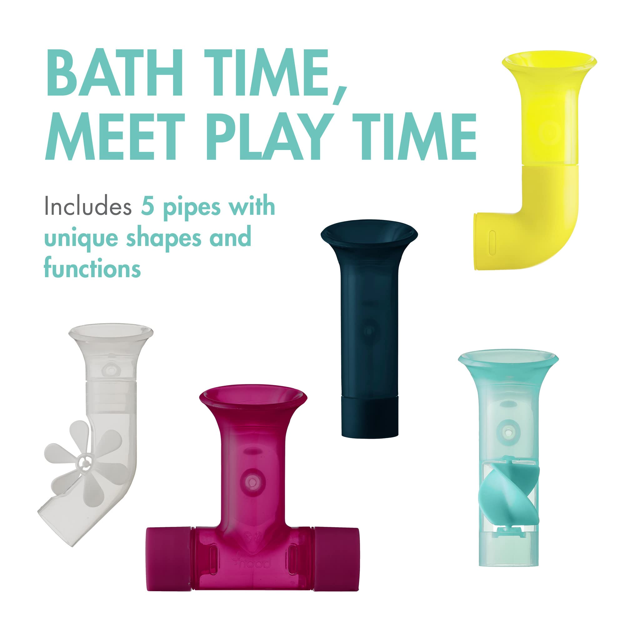 Boon Pipes Toddler Bath Toys - Interactive Toddler Sensory Toys - Suction Bath Toys for Hand Eye Coordination and Fine Motor Skills - Multicolored - 5 Count- Ages 12 Months and Up