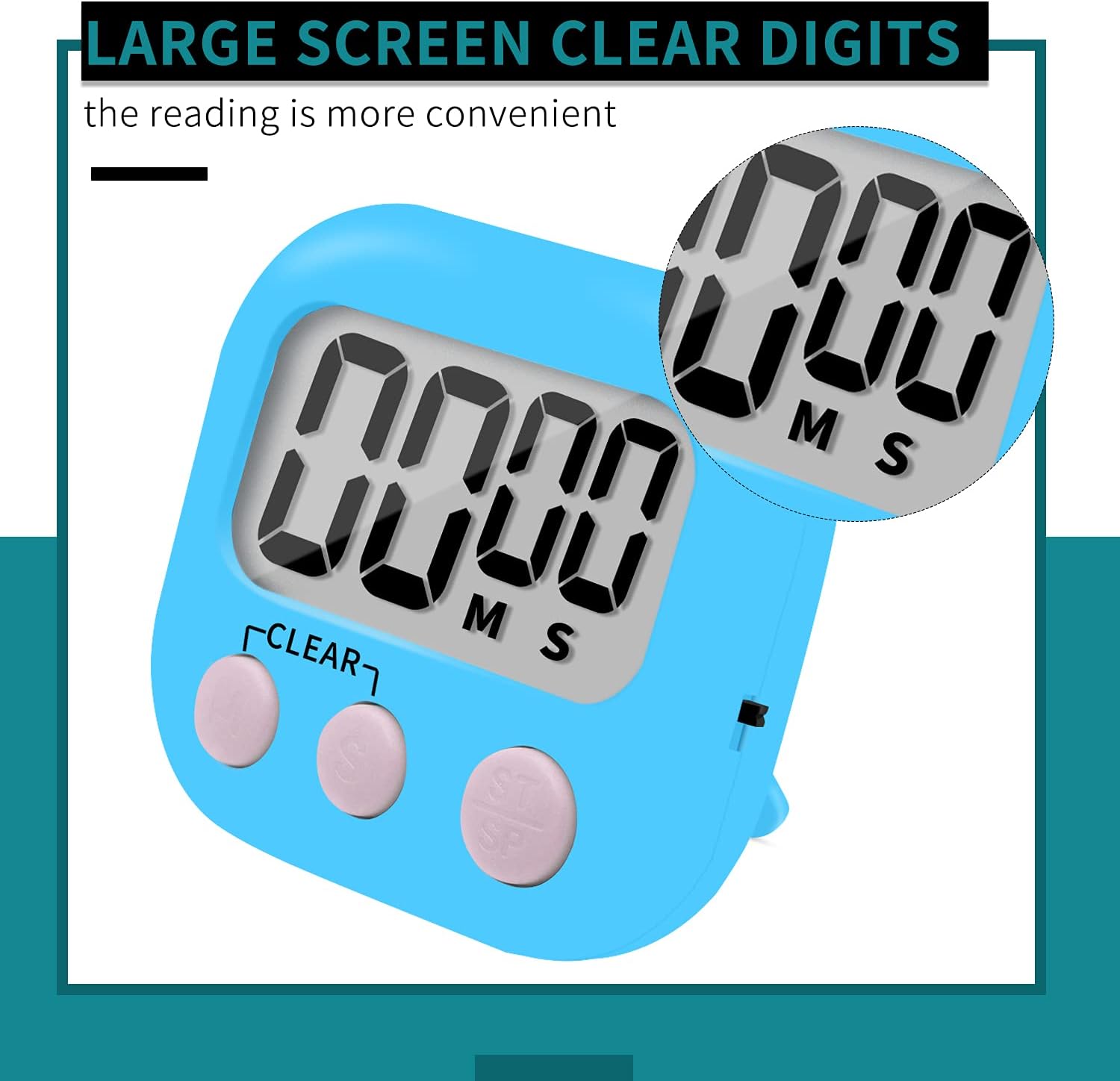 12 Pack Small Digital Kitchen Timer Magnetic Back and ON/Off Switch,Minute Second Count Up Countdown（White,Blue,Orange