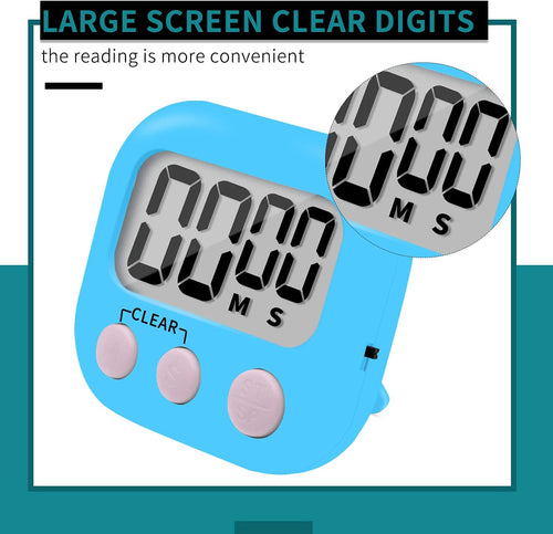 12 Pack Small Digital Kitchen Timer Magnetic Back and ON/Off Switch,Minute Second Count Up Countdown（White,Blue,Orange