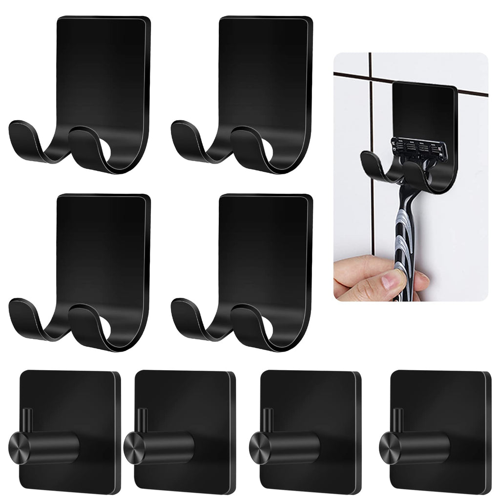 CGBE Shower Holders for Razors, 2 Pack Squeegee Holder and 2 Pack Razor Holder, Razors Holder for Shower Heavy Duty Waterproof Hook for Squeegee Loofah - Black