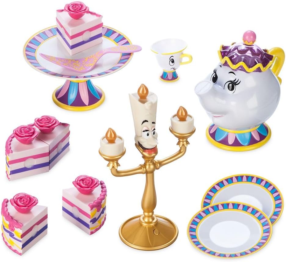 Disney Store Official Beauty and the Beast Tea Cart Set – Includes Lumiere, Mrs. Potts, Chip, Cake with Plate & Server – Disney Princess Toys, with Singing Lumiere & Bubbling Tea Effect