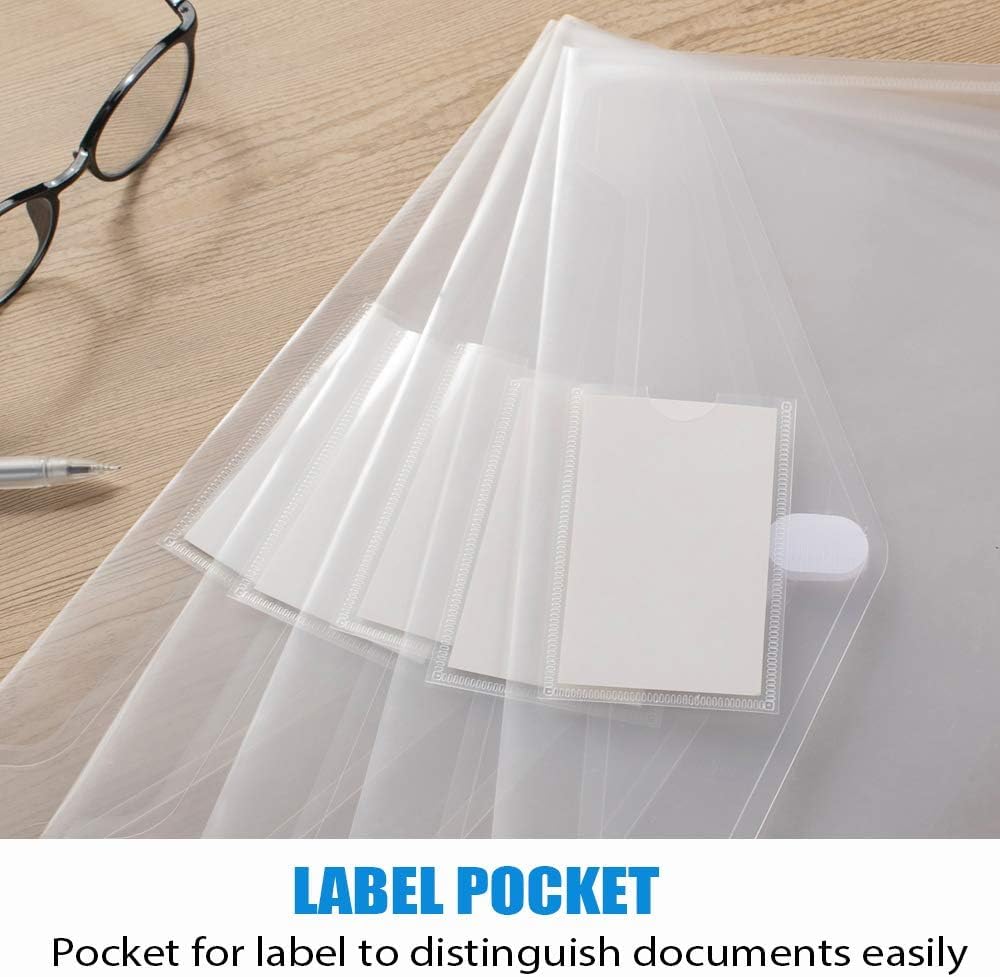 Sooez 5 Pack Plastic Envelopes Poly Envelopes, Clear Document File Folders US Letter A4 Size File Envelopes with Label Pocket for School Home Work Office Organization, Clear