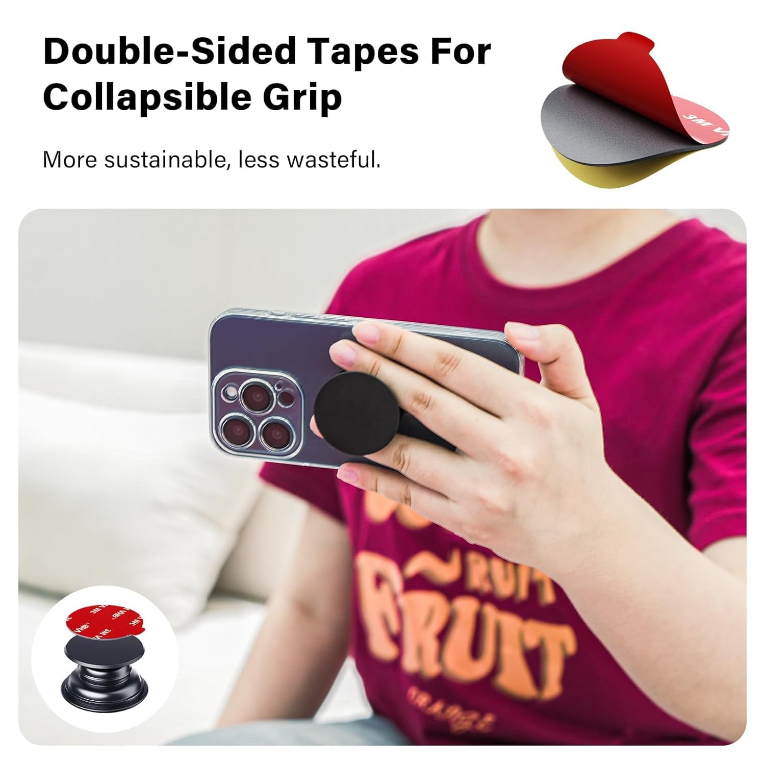 APPS2Car 3M VHB Adhesive Pads Replacement Tape, 4-Pack Double-Sided Mounting Pads for Magnetic Car Phone Mount, Sticky Sticker Tapes for Dashboard & Windshield Mounts - Grey