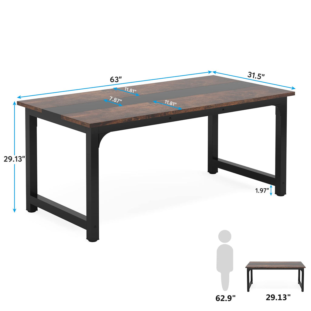 Tribesigns 63” Executive Desk, Large Office Computer Desk with Thicken Frame, Modern Simple Workstation Business Furniture for Home Office, Rustic Brown/Black