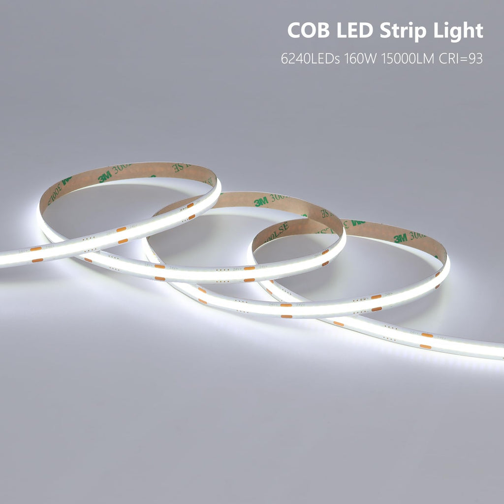 BENLUN 24V COB LED Strip Light 65.6ft (2 Rolls of 32.8ft) Kit, 3000K Warm White Cuttable 11W/M 312LEDs/M CRI 93 LED Tape Lights with Power Supply for Bedroom Kitchen Living Room Ceiling