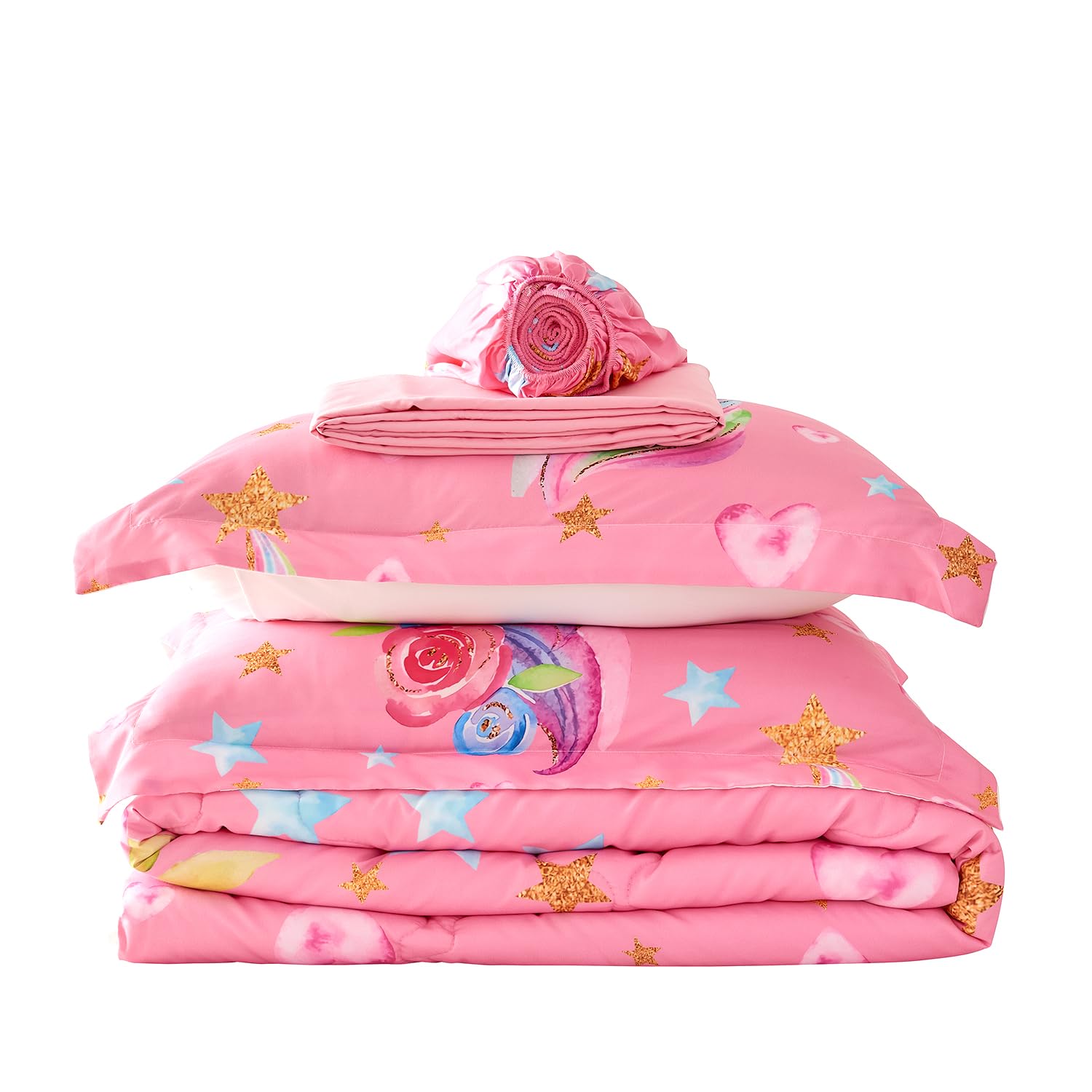 Wajade 7 Piece Blue Bow Comforter Set for Girls Kids Twin Size Bedding Set with Sheet and 2 Pillowcases 2 Pillow Shams Cute Girls Bed in a Bag as Birthday Choice