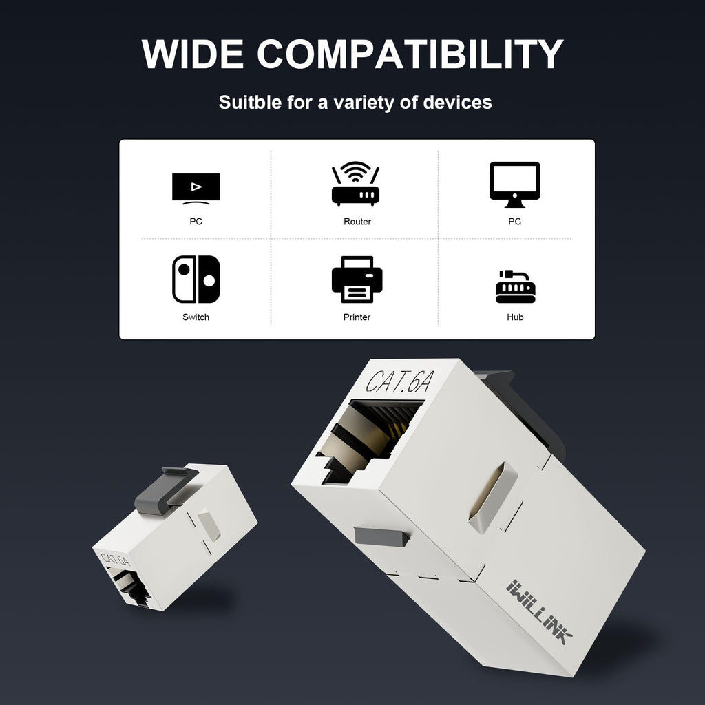 iwillink 10Gbps CAT6 Coupler RJ45 Keystone Shielded Coupler 10-Pack, Ethernet Coupler, Female to Female Keystone Jack, STP Keystone Insert for Cat6/Cat5e Cable