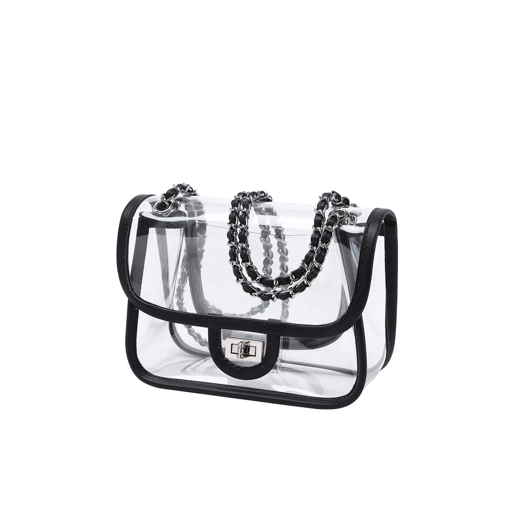 Womens PVC Clear Purse Handbag with Chain Stadium Approved Clear Bag See Through Bag for Working and Concert