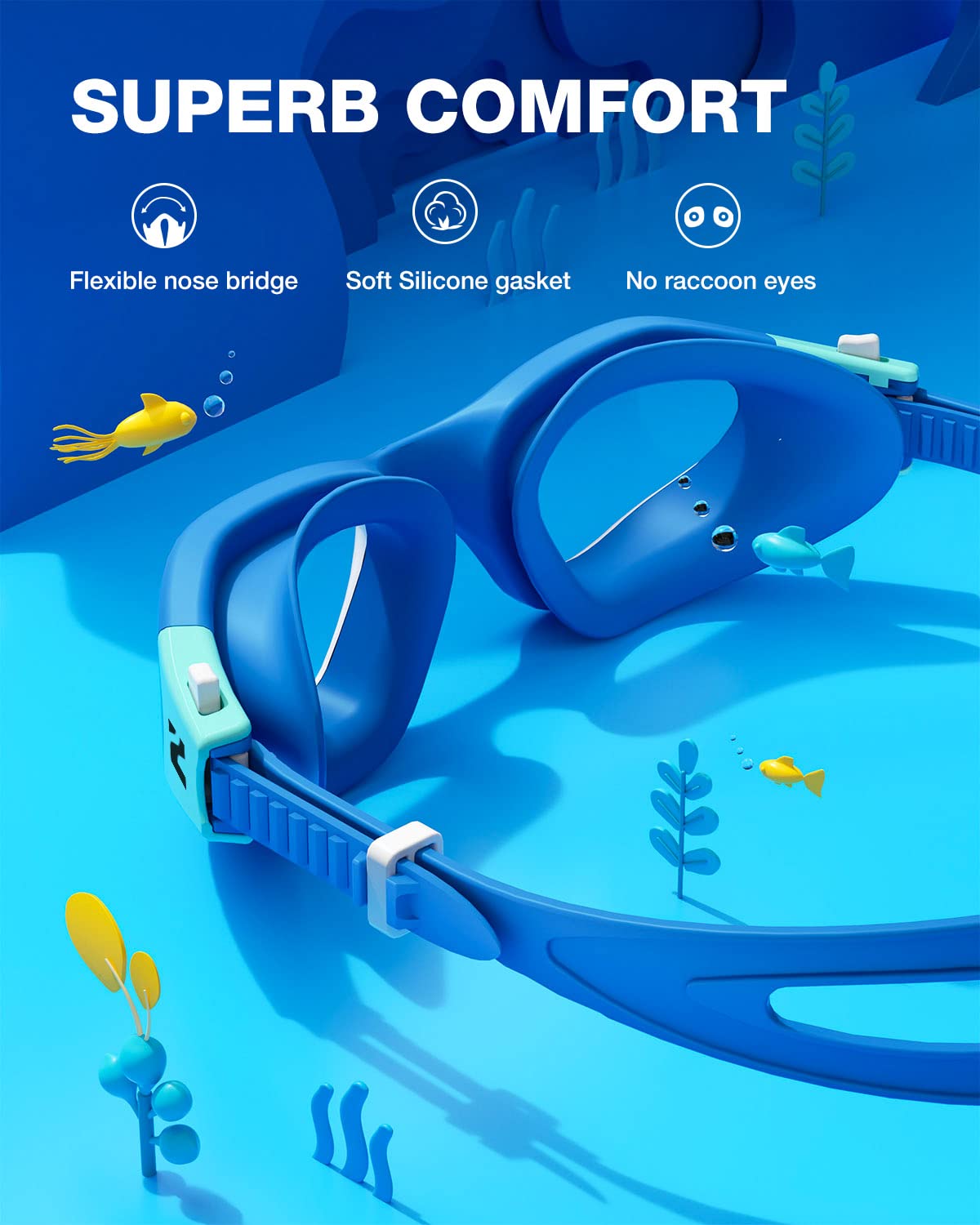 ZIONOR Kids Swim Goggles, G1MINI SE No Leak Anti-Fog Goggles for Kids 6-14, Soft Silicone Comfort Fit, Easy Adjust Strap