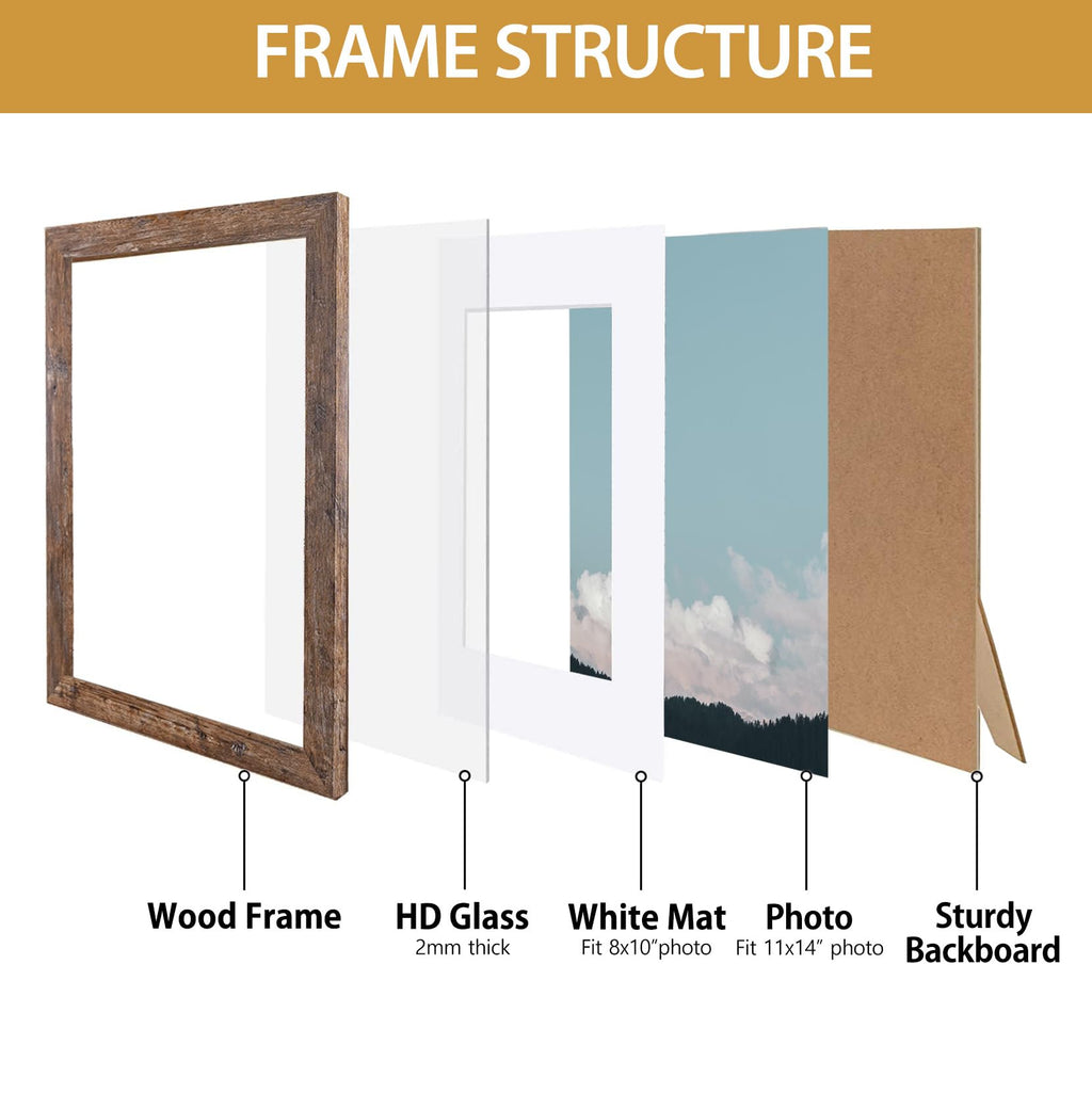 Califortree Black 11x14 Picture Frame - Display Photos 8x10 with Mat or 11x14 Without Mat - HD Glass Inside, Set of 2