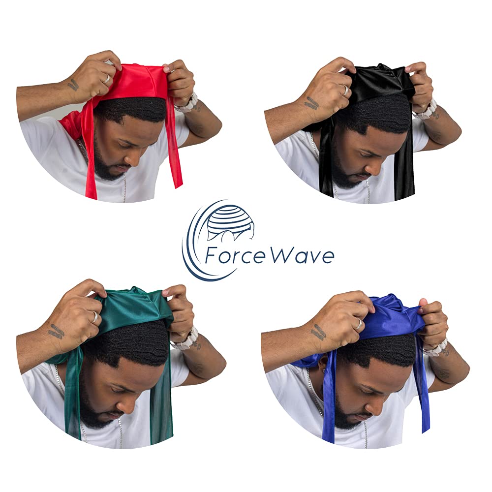 4PCS Silky Durags for Men Women 360 Waves with 1 Wave Cap, Silky Satin Durag Extra Long Tails